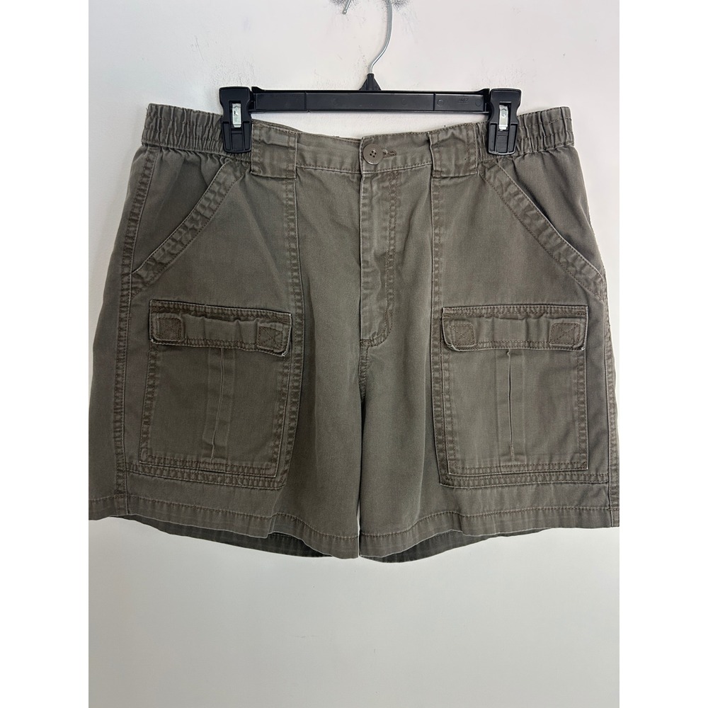 Talos Mens Cargo Shorts Size 38 Olive Green Cotton Elastic Waist Outdoor Casual